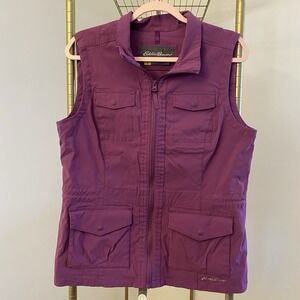 Eddie Bauer Travex Vest Womens Large Purple Full Zip Utility Pockets Outdoor
